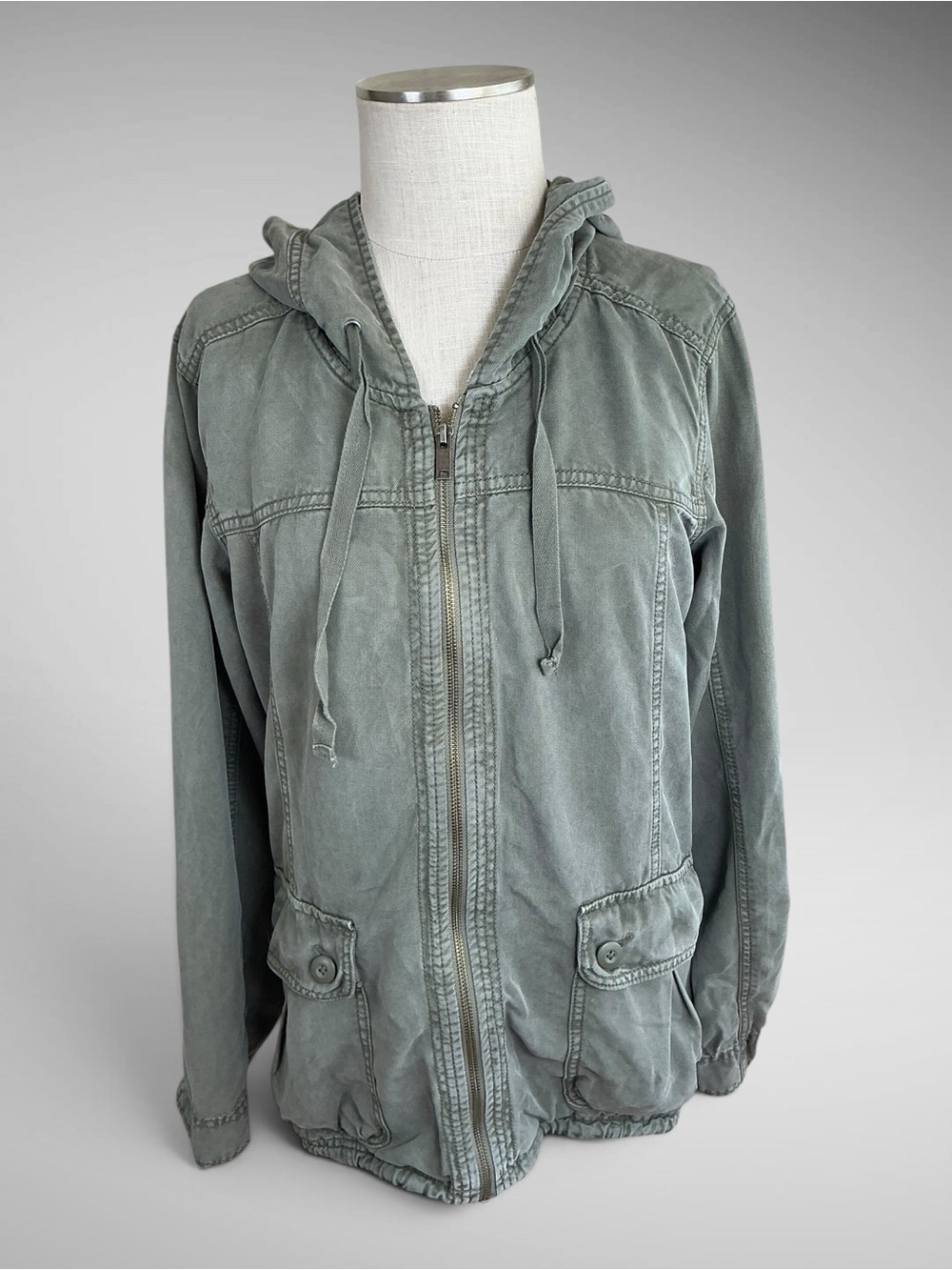 American Eagle Women’s Large Lyocell Hooded Utility Jacket Full Zip Green